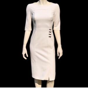 Hugo Boss Elegant Cream Midi Dress with Silver Details
